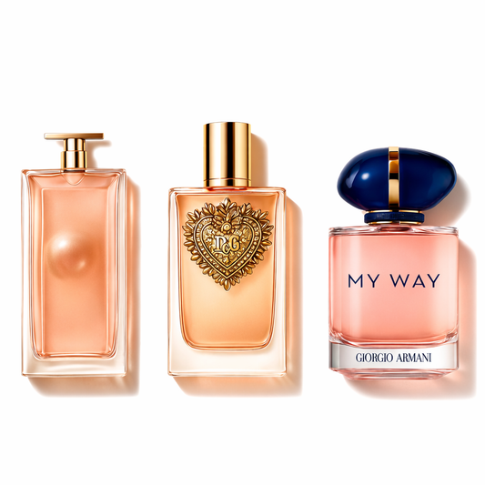 Combo di 3 profumi: Devotion di Dolce & Gabbana, My Way di Giorgio Armani e Idôle di Lancôme da 100 ml